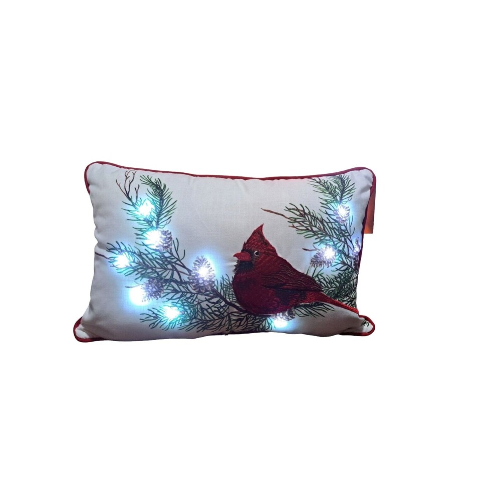The Mountain Home Collection LED Cardinal Decorative Pillow Winter Christmas‎